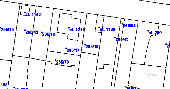 Parcela st. 265/18 v KÚ Plasy, Katastrální mapa