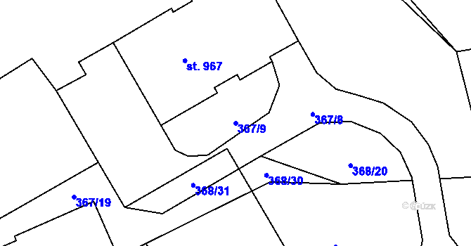 Parcela st. 367/9 v KÚ Plasy, Katastrální mapa