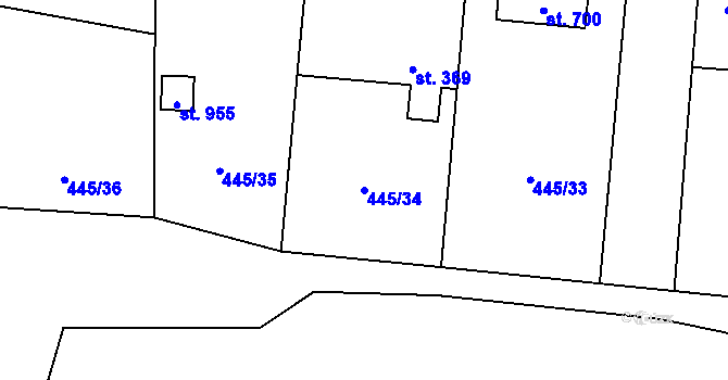 Parcela st. 445/34 v KÚ Plasy, Katastrální mapa