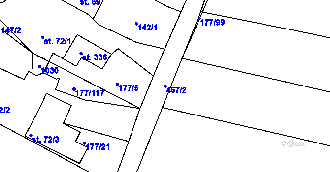 Parcela st. 467/2 v KÚ Plasy, Katastrální mapa