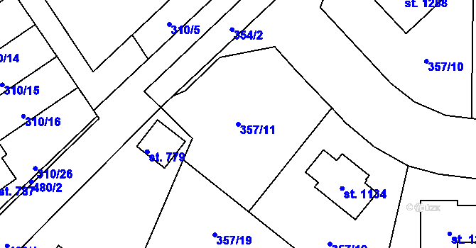 Parcela st. 357/11 v KÚ Plasy, Katastrální mapa