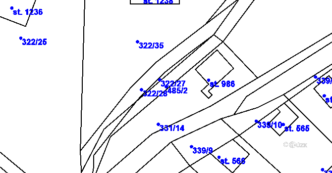 Parcela st. 485/2 v KÚ Plasy, Katastrální mapa