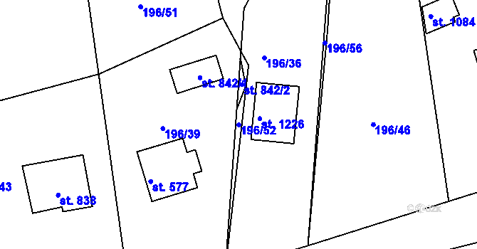 Parcela st. 196/52 v KÚ Plasy, Katastrální mapa