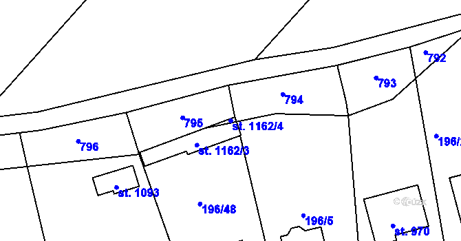 Parcela st. 1162/4 v KÚ Plasy, Katastrální mapa