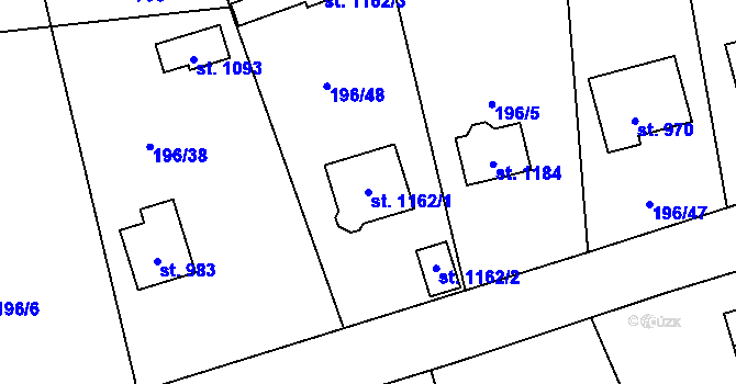 Parcela st. 1162/1 v KÚ Plasy, Katastrální mapa