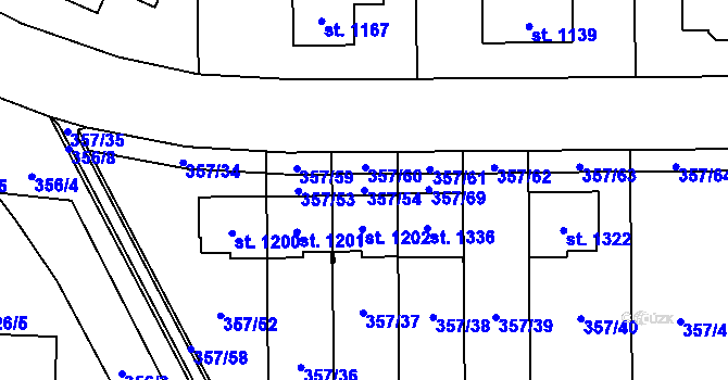 Parcela st. 357/54 v KÚ Plasy, Katastrální mapa