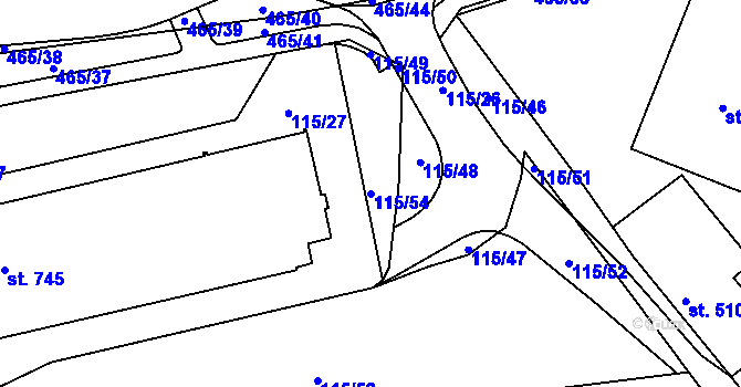 Parcela st. 115/54 v KÚ Plasy, Katastrální mapa