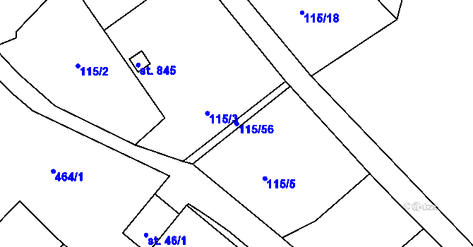 Parcela st. 115/56 v KÚ Plasy, Katastrální mapa
