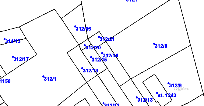 Parcela st. 312/14 v KÚ Plasy, Katastrální mapa