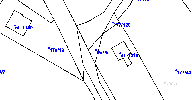 Parcela st. 467/5 v KÚ Plasy, Katastrální mapa