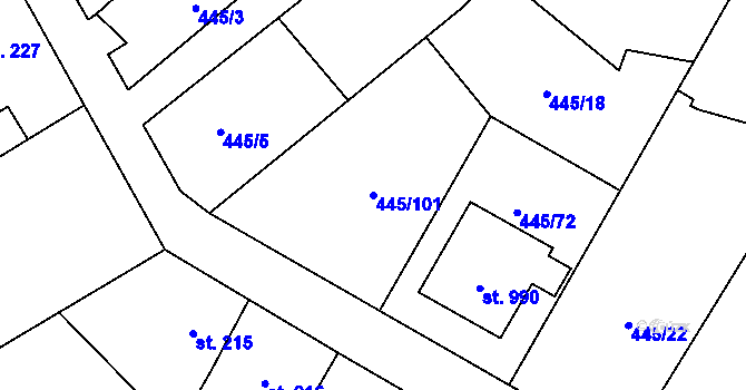 Parcela st. 445/101 v KÚ Plasy, Katastrální mapa