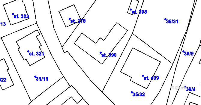 Parcela st. 390 v KÚ Plav, Katastrální mapa