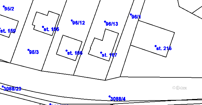 Parcela st. 167 v KÚ Plav, Katastrální mapa