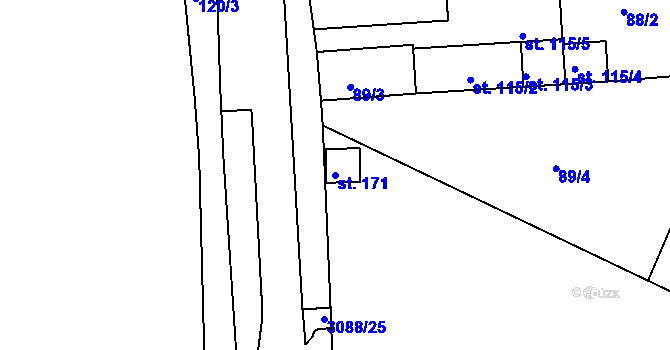 Parcela st. 171 v KÚ Plav, Katastrální mapa