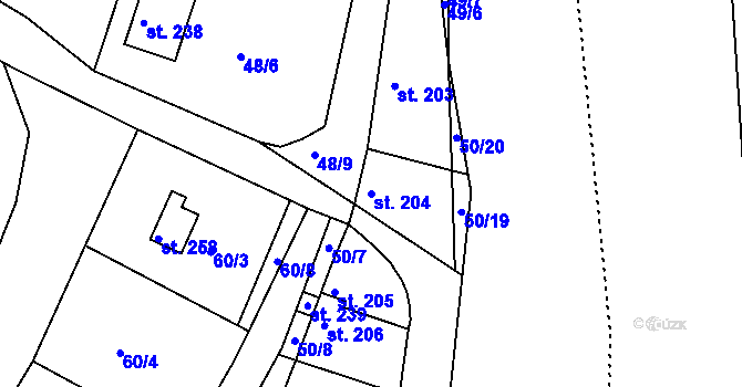 Parcela st. 204 v KÚ Plav, Katastrální mapa