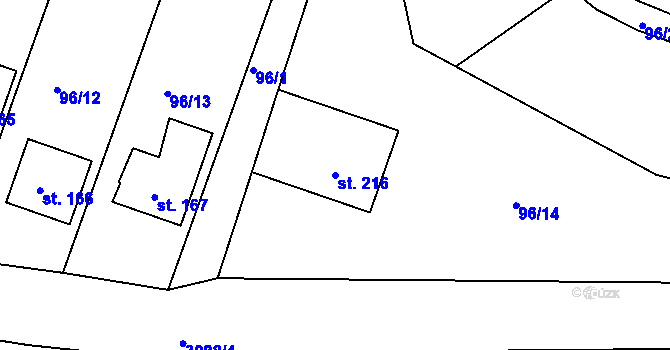 Parcela st. 216 v KÚ Plav, Katastrální mapa