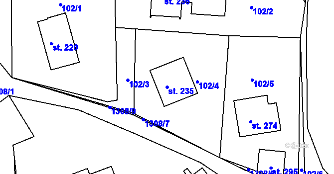 Parcela st. 235 v KÚ Plav, Katastrální mapa