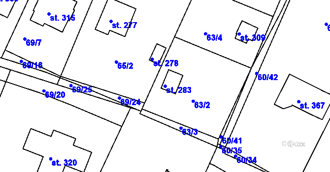 Parcela st. 283 v KÚ Plav, Katastrální mapa