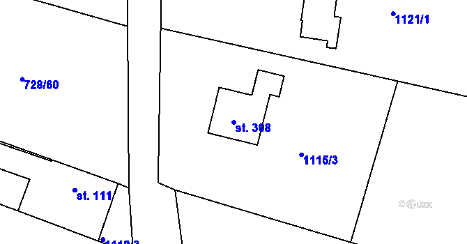 Parcela st. 308 v KÚ Plav, Katastrální mapa