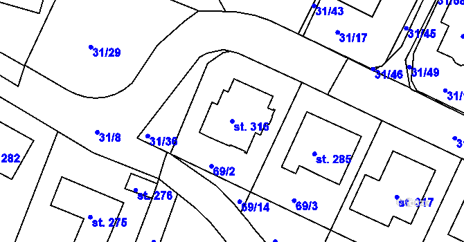 Parcela st. 316 v KÚ Plav, Katastrální mapa