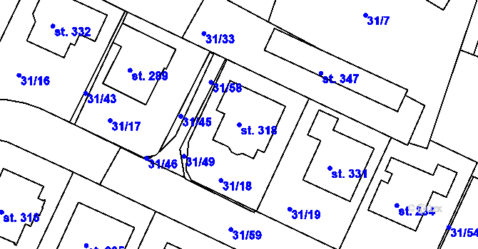 Parcela st. 318 v KÚ Plav, Katastrální mapa