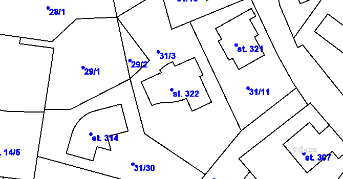 Parcela st. 322 v KÚ Plav, Katastrální mapa