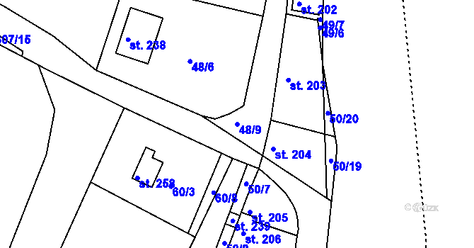Parcela st. 48/9 v KÚ Plav, Katastrální mapa