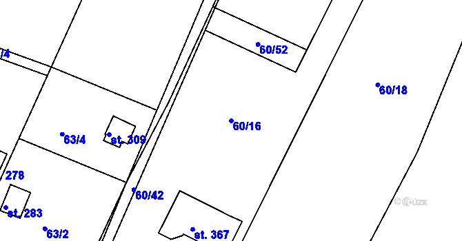 Parcela st. 60/16 v KÚ Plav, Katastrální mapa