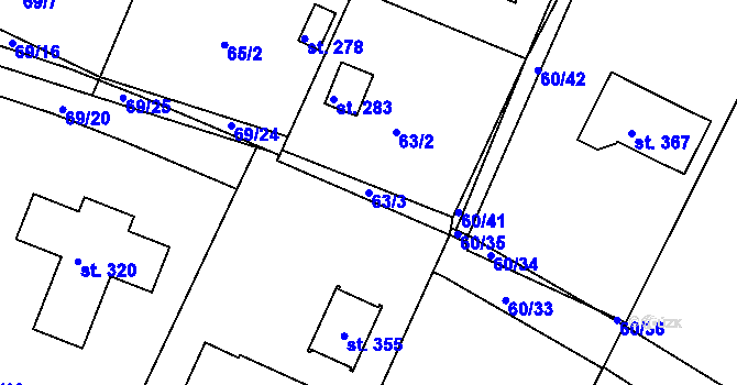 Parcela st. 63/3 v KÚ Plav, Katastrální mapa