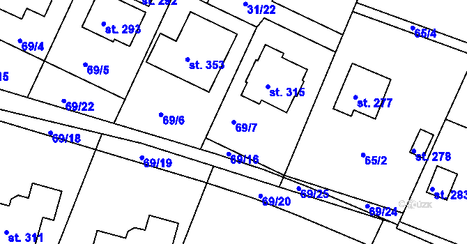 Parcela st. 69/7 v KÚ Plav, Katastrální mapa