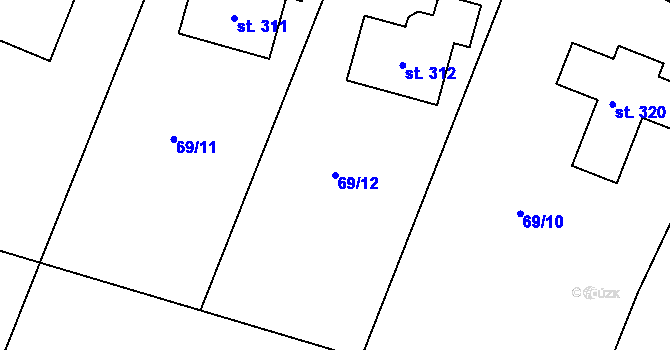 Parcela st. 69/12 v KÚ Plav, Katastrální mapa