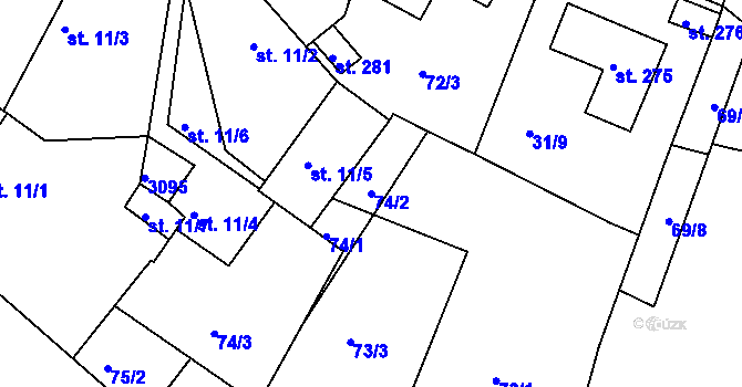Parcela st. 74/2 v KÚ Plav, Katastrální mapa