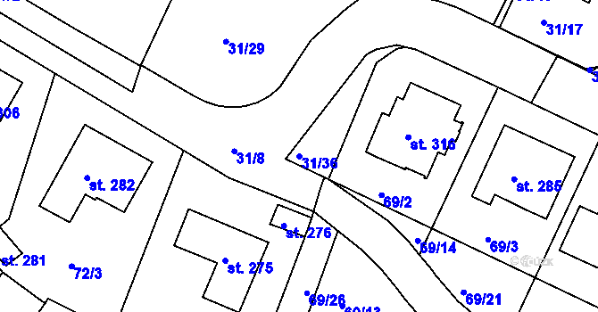 Parcela st. 31/36 v KÚ Plav, Katastrální mapa