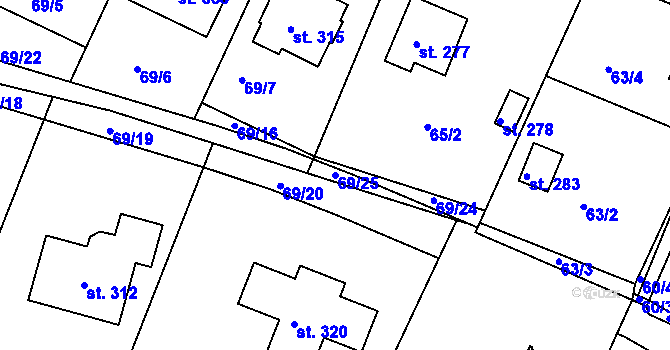 Parcela st. 69/25 v KÚ Plav, Katastrální mapa