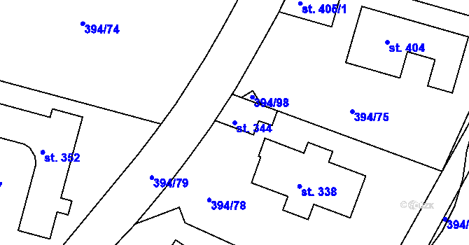 Parcela st. 344 v KÚ Plav, Katastrální mapa