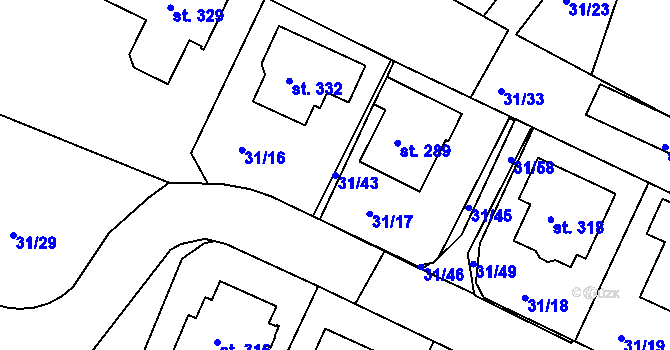 Parcela st. 31/43 v KÚ Plav, Katastrální mapa