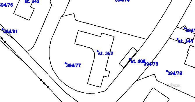 Parcela st. 352 v KÚ Plav, Katastrální mapa