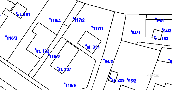 Parcela st. 354 v KÚ Plav, Katastrální mapa