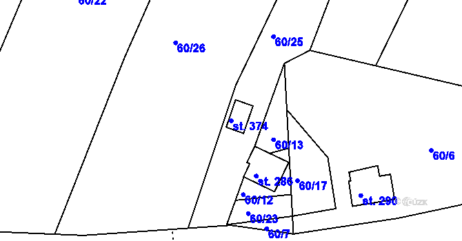 Parcela st. 374 v KÚ Plav, Katastrální mapa