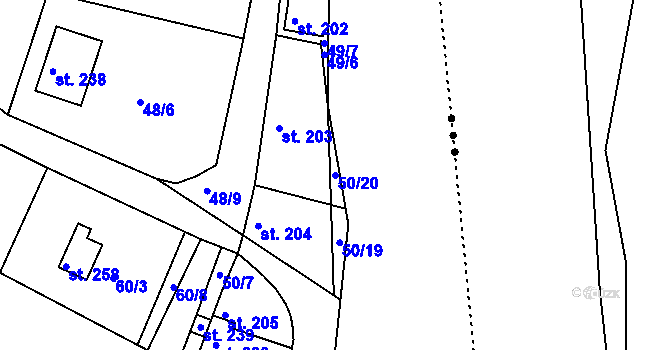 Parcela st. 50/20 v KÚ Plav, Katastrální mapa