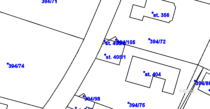 Parcela st. 405/1 v KÚ Plav, Katastrální mapa