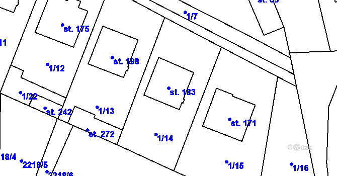 Parcela st. 183 v KÚ Plaveč, Katastrální mapa
