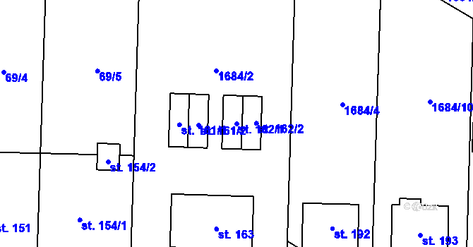 Parcela st. 162/1 v KÚ Plaveč, Katastrální mapa