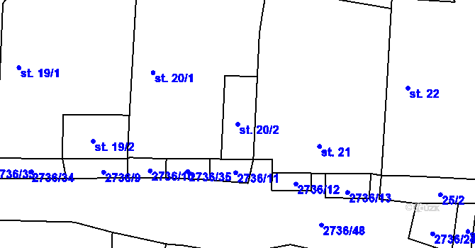 Parcela st. 20/2 v KÚ Plavsko, Katastrální mapa