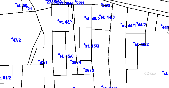 Parcela st. 45/3 v k.ú. Plavsko, Katastrální mapa
