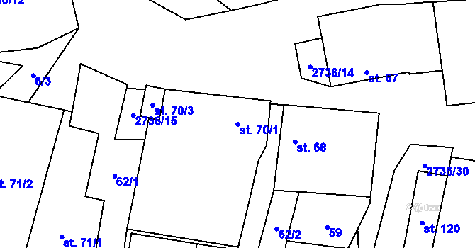 Parcela st. 70/1 v KÚ Plavsko, Katastrální mapa