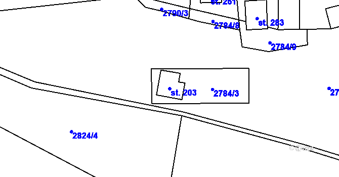 Parcela st. 203 v KÚ Plavsko, Katastrální mapa