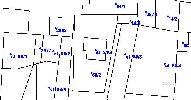 Parcela st. 216 v KÚ Plavsko, Katastrální mapa