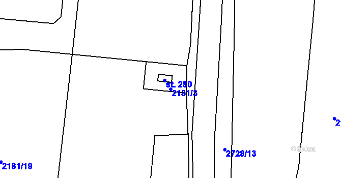 Parcela st. 2181/3 v KÚ Plavsko, Katastrální mapa