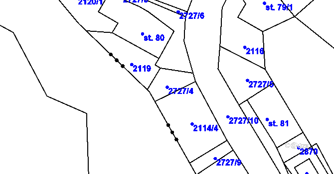 Parcela st. 2727/4 v KÚ Plavsko, Katastrální mapa